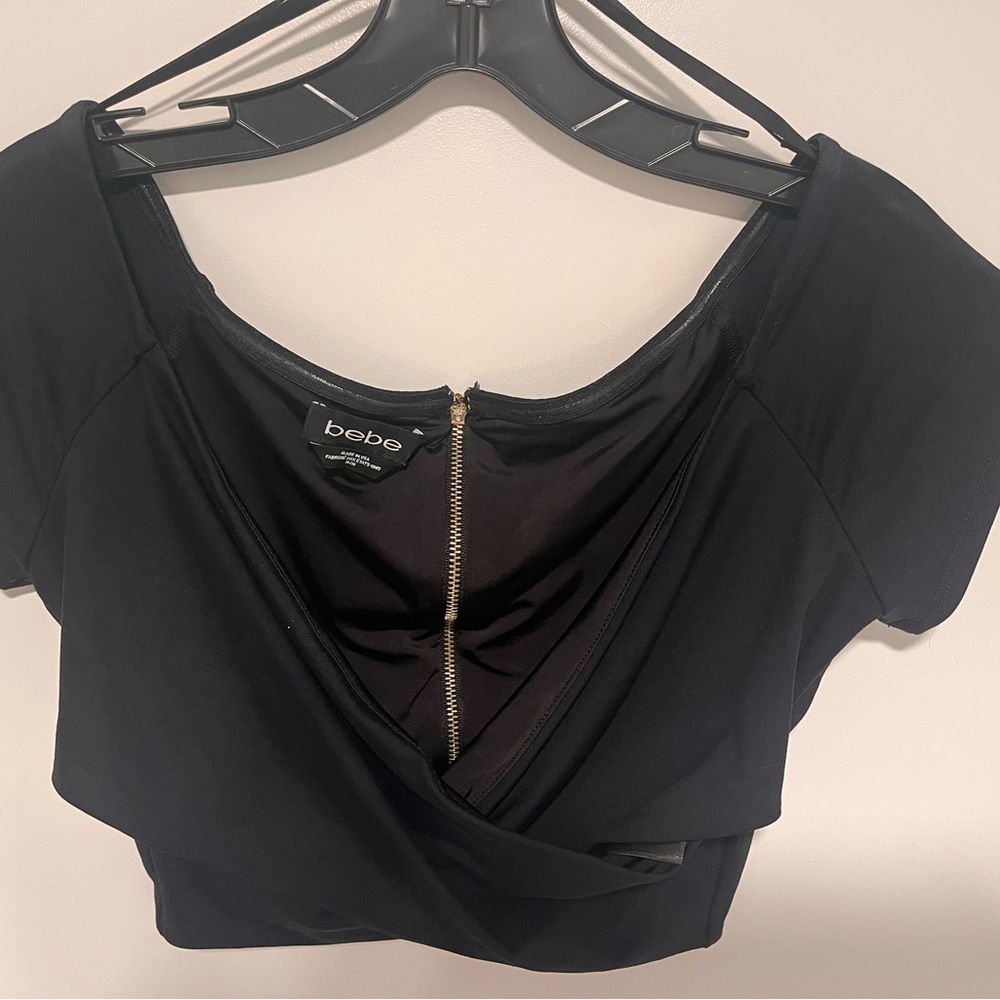 Bebe Black Crop Wrap Blouse Short Sleeve